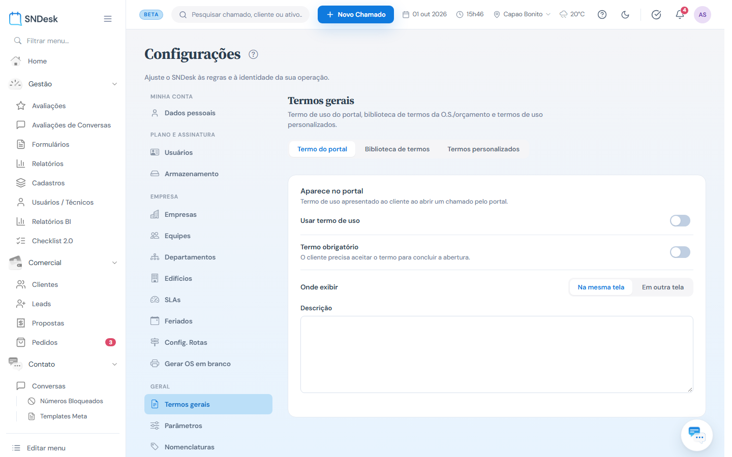 Termos gerais: termo do portal, biblioteca e termos personalizados