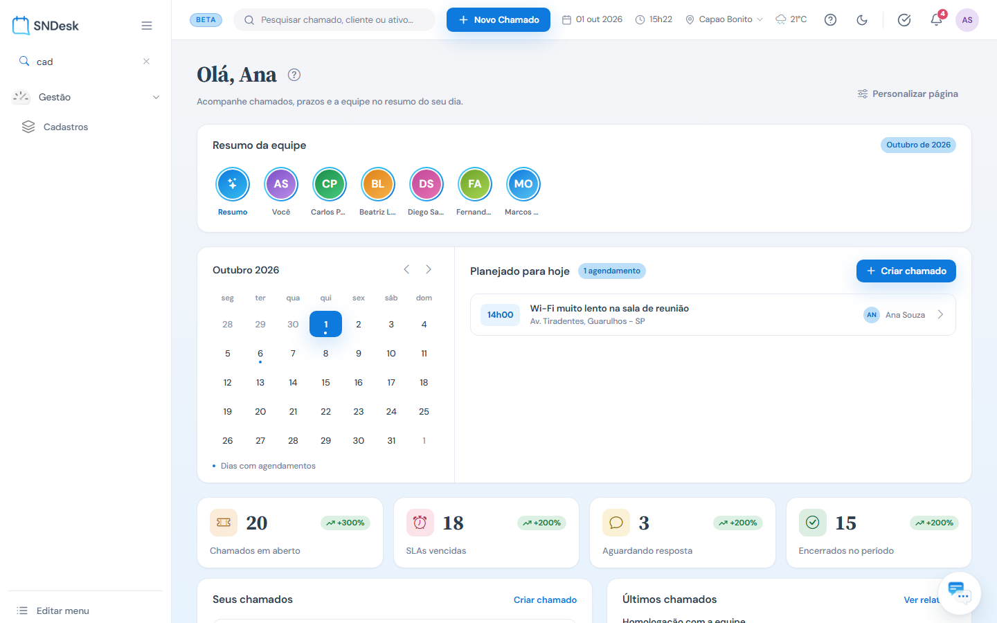 Filtro do menu: digitando "cad", só os itens que combinam continuam visíveis