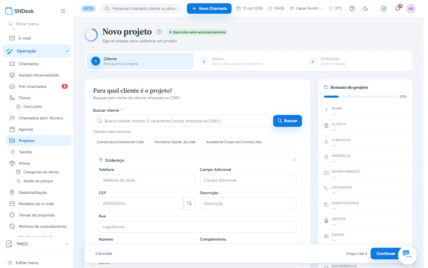 Novo projeto: assistente no mesmo estilo da abertura de chamado