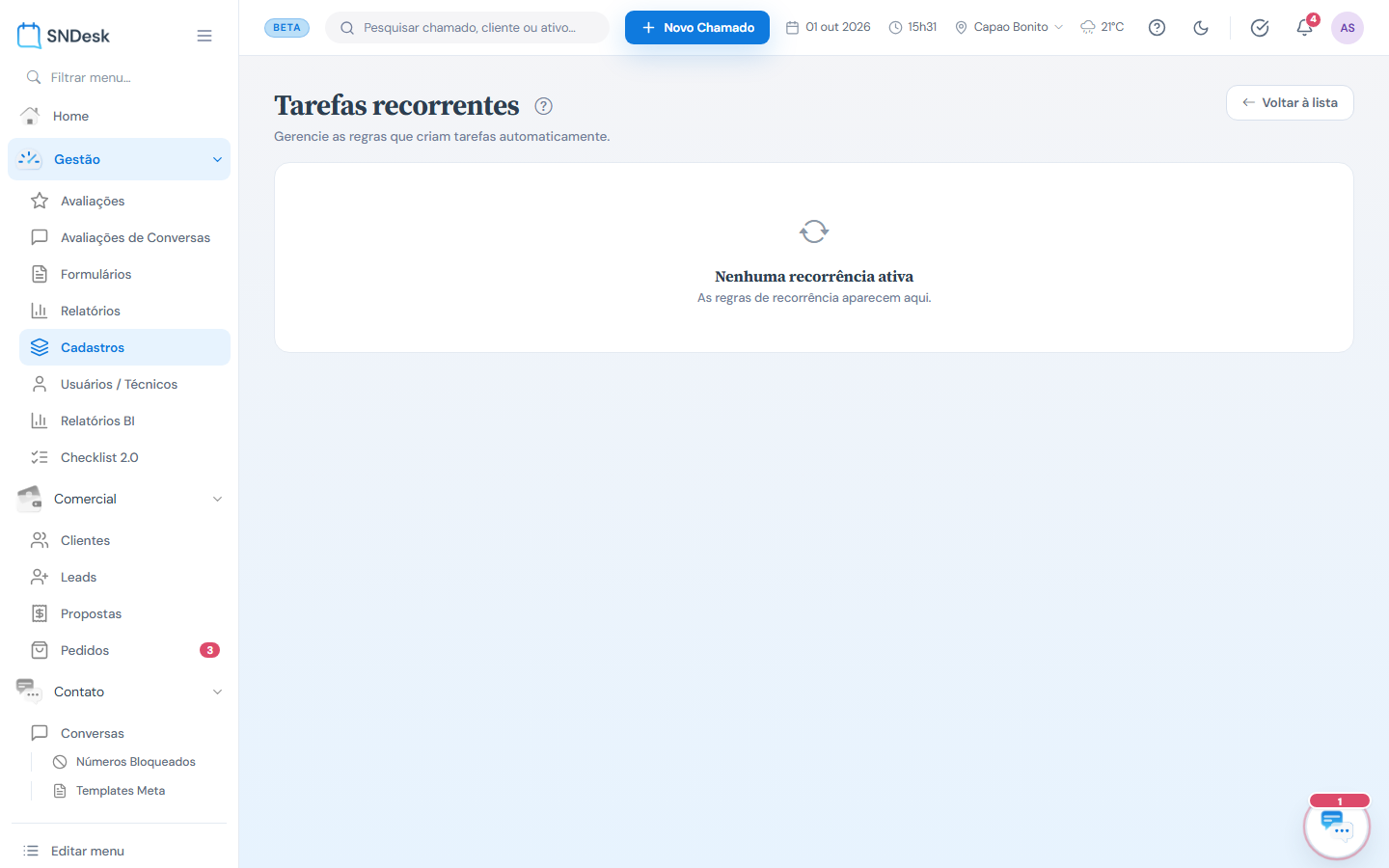 Regras de recorrência ativas